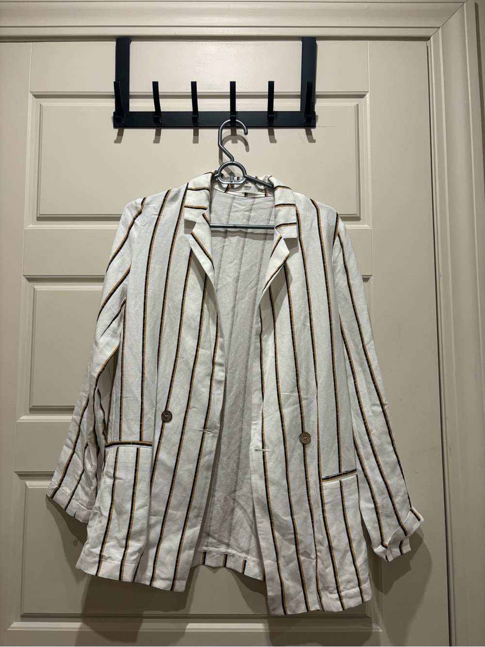 Striped White Blazer with Brown Pinstripes